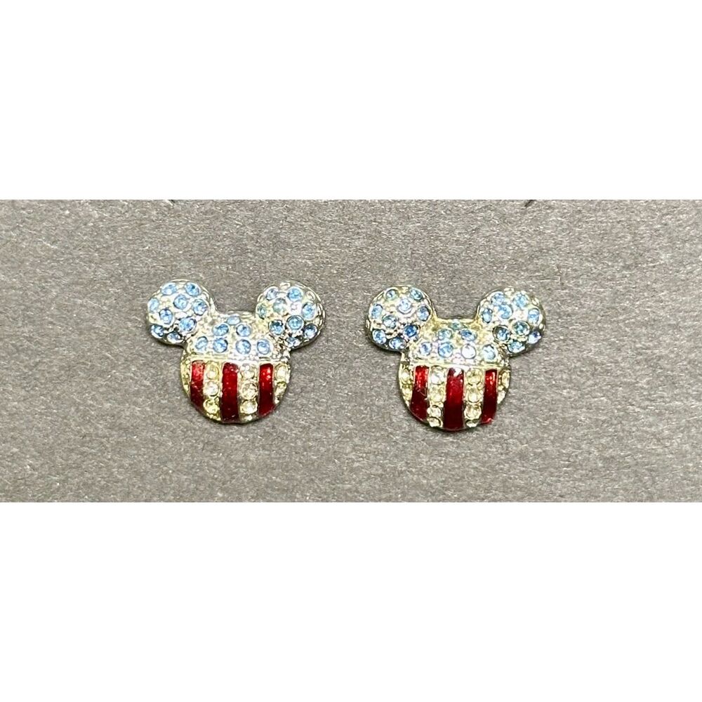 Patriotic Mickey Mouse Head Stud Earrings American Flag Studs